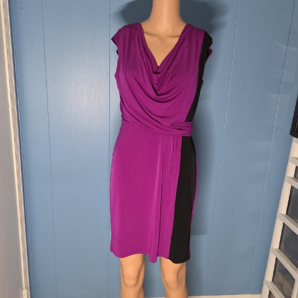 Studio I Magenta Cowl-Neck Dress with Black Side Panel